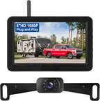 Wireless Backup Camera Kit for Trucks, 5 Inch 1080P HD Image,IP69 Waterproof, Color Night Vision, Adjustable Parking Line, License Plate Reversing Camera for for Trucks Car, Small RV, Pickup