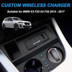Wireless Car Charger Compatible with BMW X3/X4 F25/F26 2014-2017, Center Console Accessory Panel, 15W Qi Fast Charging with USB QC3.0 Ports