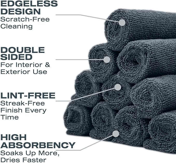Nasiol Wipe&Buff Microfiber Cleaning and Ceramic Coat Application Cloth – Professional, Highly Absorbent, Lint & Streak-Free, Edgeless Double-Sided Towel – Pack of 10, Dark Gray (13.78 x 15.75 in)