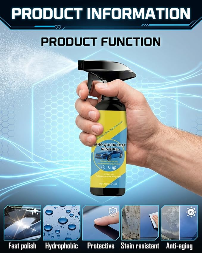 2PC Nano Quick Coat Restore Effect Coating Agent for Car Spray Automobile Acting Clear Finish Jet Dry with Dust Proof and Glazing Effects Long-Lasting Car Showroom Gloss
