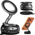 Car Phone Holder for Magsafe, 360° Adjustable Foldable Car Mount [108LBS Strongest Suction & 2800gf Magnetic] Portable for Car/Gym/Mirror Mount/Daily Stand for iPhone and All Smartphones, Black