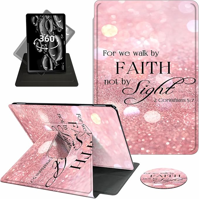 Case for 6" Kindle (11th Generation-2024/2022 Release),360 Degree Rotating Swivel PU Leather Stand Flip Folio Cover with Auto Wake/Sleep for Kindle 11th Generation 2024,Pink Glitter