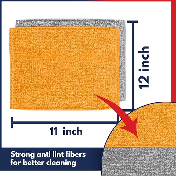 USANOOKS Microfiber Cleaning Cloth - 8 Pcs 12"x11" - High Performance - 1200 Washes, Ultra Absorbent Towels Weave Grime & Liquid for Streak-Free Mirror (Pack of 8)