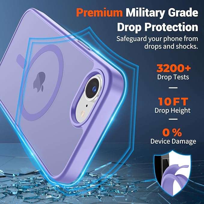 SUPFINE Magnetic for iPhone 17e Case/iPhone 16e Case (Compatible with MagSafe) (Military Grade Drop Protection) Slim Translucent Matte Shockproof with Anti-Fingerprint Phone Case,Purple