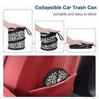 Car Trash Can, 2 Packs Mini Collapsible Car Trash Bin for Front Back Seat, Pop up Car Garbage Can, Portable Car Trash Bag Hanging for Vehicle SUV Rv Truck Accessories Interior, Leopard Print