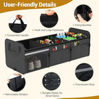18 Gal Car Trunk Organizer with Lid, 3-Compartment Portable Storage Box with Leakproof Cooler Bag, Shoe Storage, Dividers & Adjustable Securing Straps, Collapsible Trunk Organizer for SUV,