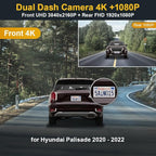 Fitcamx Front 4K+Rear 1080P Dash Cam Adapts for Hyundai Palisade 2020 2021 2022 Limited SE SEL Calligraphy (Part No#S8000), OEM Look, Dual Loop Recording, WiFi & APP, G-Sensor, Easy to Use, 128GB Card