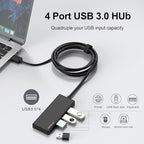 USB Hub, Multiport USB Splitter Adapter, 2 ft Long Cable USB 3.0 Hub, USB Extender for Laptop, PC, iMac, Surface Pro, MacBook, Mac Pro, Flash Drive, XPS, Mouse, HDD, Black, HJ-Black-0.5M-001