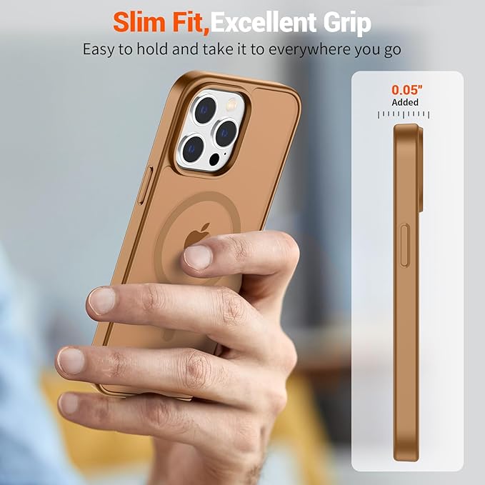 SUPFINE Magnetic for iPhone 13 Pro Max Case (Compatible with MagSafe) (Military Grade Drop Protection) Slim Translucent Matte Shockproof with Anti-Fingerprint Phone Case,Brown