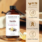 Majestic Pure Essential Oil with Glass Dropper - 100% Pure and Natural - Essential Oils for Diffuser, Aromatherapy, Soap and Candle Making, Vanilla Essential Oil, Vanilla Oil, 2 Fl Oz