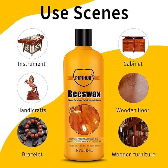 PIPIHUA Beeswax Polish and Conditioner for Wood Furniture - Waterproof & Restorer Wood Wax, Multipurpose Beeswax Furniture Polish and Cleaner for All Types and Colours 16.23 Fl Oz, 2 Pack