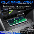 Wireless Car Charger for Volkswagen VW Tiguan MK2 2017 2018 2019 2020 2021, Wireless Fast Phone Charging Pad with 18W QC3.0 USB, Fit for Volkswagen Tiguan Interior Accessories Upgrades