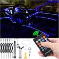 Car Ambient Lighting Optic Fiber 8 Colors Music Sound Active with RF Remote Control Car Decorative Atmosphere Lighting Kit DC 12V 1W 8m