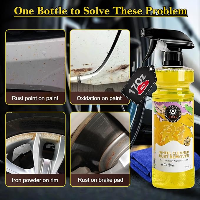 Wheel Cleaner Rust Remover, Car Wheel & Rim Finish Iron Remover Spray, Car Detailing Suppliers Rapid Removal of Surface Contaminants, Brake Dust and Rust, Auto Wheel Polish Shine Stuff-17.6 Fl.Oz