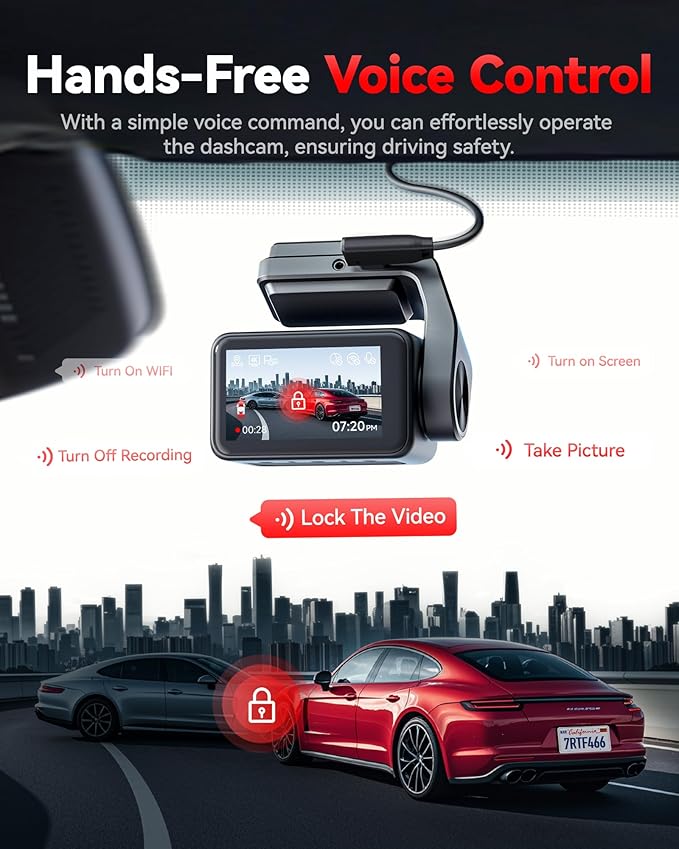 REDTIGER F4 Pro 4K Mini Dash Cam Front and Rear, STARVIS 2 Night Vision, 128GB Card Included, 5.8GHz WiFi 6 Instant Export, 2.2" Touch Screen Dash Camera for Cars, Voice Control, 24H Parking Mode