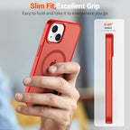 SUPFINE Magnetic for iPhone 14 Case & iPhone 13 Case (Compatible with MagSafe)(Military Grade Drop Protection) Slim Translucent Matte Shockproof Phone Cover,Red