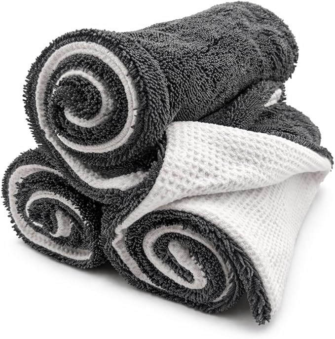 Hybrid Glass Microfiber Towel – Waffle Weave & Plush Dual Action Cleaning Cloth – Streak-Free Window and Surface Drying Towel – Professional Grade –16x16,1000 GSM 3-Pack