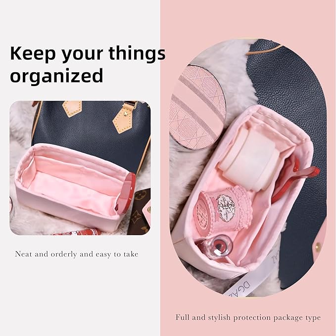 DGAZ Silk Purse Organizer Insert Fits LV Speedy 16/20/25/30/35/40/45 bags，Silky Smooth Bag Organizer，Luxury Handbag & Tote Shaper(Pink,SP40)