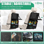 Plzpik Car Backseat Organizer with Tablet Holder,11 Storage Pockets with Foldable Food Tray, Protector Kick Mats for Kids, Travel Accessories Organizer (Black, 1Pack with Food Tray)
