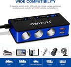 OOWOLF 7 in 1 180W Quick Charge 3.0 Cigarette Lighter Adapter, with Cigarette Lighter Function, for 12V-24V Car, 3-Socket Splitter, 4 USB Ports Car Power Adapter for GPS, Dash Cam, Phone, Tablet etc