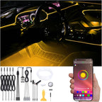 6 Meters Optic Fiber Car Ambient Footwell Lighting with Bluetooth App Control 64 Colors Multicoloured Music Interior Lighting Kit DC 12V 1W