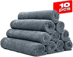 Nasiol Wipe&Buff Microfiber Cleaning and Ceramic Coating Buff Cloth – Professional, Highly Absorbent, Lint & Streak-Free, Edgeless Double-Sided Towel – Pack of 10, Light Gray (13.79 x 15.75 in)