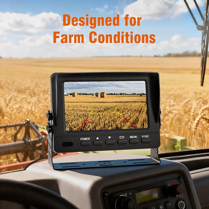 FEISIKE 1080P Wired Backup Camera System for Tractors and Farm Trucks – 7" HD Monitor with Waterproof Rear View Camera, IR Night Vision, Vibration-Proof 10G for Agricultural & Heavy Equipment