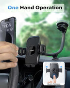 1Zero Solid Car Truck Phone Mount Holder with 14-Inch Gooseneck Long Arm, Windshield Window Mobile Holders w/Industrial-Strength Suction Cup, Anti-Shake Stabilizer Compatible All Cell Phones, Black