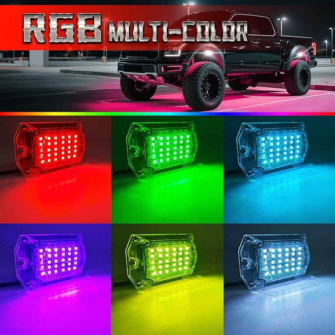 20 Pods RGB LED Rock Lights for Trucks Offroad Pickup Trailer Sedan SUV Cars, Waterproof Multicolor Neon Underglow Kit with Bluetooth APP/RF Remote, Vehicle Accent Underbody Light Underneath 12V
