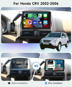 8 CORE 4G+64G Car Stereo Radio for Honda CRV 2002-2006 with Wireless CarPlay Android Auto, 9 Inch 1280 * 720P IPS Touch Screen Head Unit Android 13 GPS WiFi Bluetooth 32-Band DSP SWC HD Camera