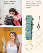 WEESMILE Keychain Wristlet, Stretchy Key Chain for Car Keys with D ring, Cute Scrunchie Wrist Bracelet for Women Men