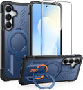 FNTCASE for Samsung Galaxy S25-FE Case: with [Magnetic Ring Kickstand] [Screen Protector] [Compatible with MagSafe] [Military-Grade Drop Protection] Heavy Duty Full Body Protective Phone Cover Blue