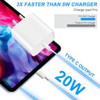 USB C iPad Fast Charger for iPad Pro 13/12.9/11 in 2025/2024/2022/2021/2020/2018,iPad Air 4th/5th Gen,Mini 6th/A17 Pro,iPad 10/A16,20W Wall Fast Charger Block with Extra Long 10FT USB C to C Cable