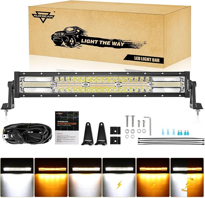 Auxbeam 22 Inch LED Light Bar, 120W 6 Modes Amber White Strobe Fog Lights, Spot Flood Combo Memory Function Offroad Driving Work Ditch Light for Truck Car ATV