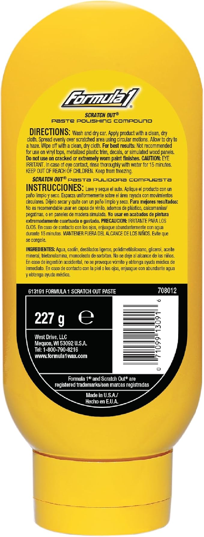 Formula 1 Scratch Out Paste - Car Scratch Remover and Polishing Compound for Moderate Scratches and Surface Correction (8 oz.)