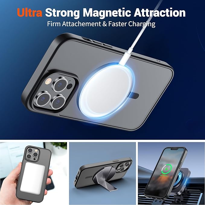 SUPFINE Magnetic for iPhone 13 Pro Case (Compatible with MagSafe) (Military Grade Drop Protection) Translucent Matte Shockproof Phone Case,Black