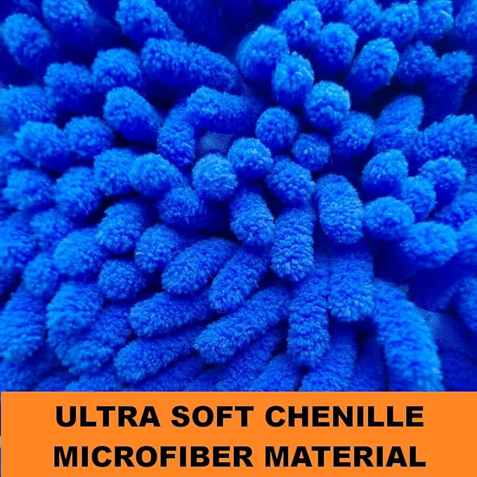 Conwork Car Wash Mitt Chenille Microfiber Golves, Ultra Soft & Scratch-Free, for Auto Detailing, Household Dusting & Multi-Surface Cleaning, 7" x 9.6"(2-Pack, Pink/Blue)