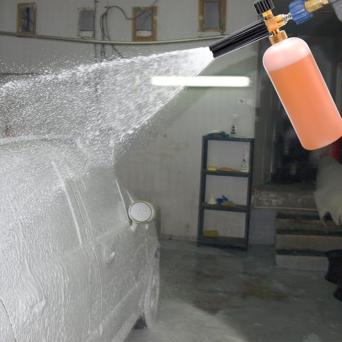 Fasmov Foam Cannon, Car Wash Pressure Washer Jet Wash 1/4" Quick Connector Adjustable Snow Foam Lance Foam Blaster, 1 Liter