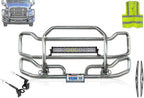 Compatible with Freightliner Cascadia 2008-2017 Front Grille Deer Moose Brush Bumper Guard Large with 22" LED Light Bar Plus Bracket, Logo, 2X 22'' Wipers, License Plate Holder and Frame and Vest