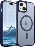 SUPFINE Magnetic for iPhone 15 Case (Compatible with MagSafe) (Military Grade Drop Protection) Slim Translucent Matte Shockproof with Anti-Fingerprint Phone Case, Navy Blue