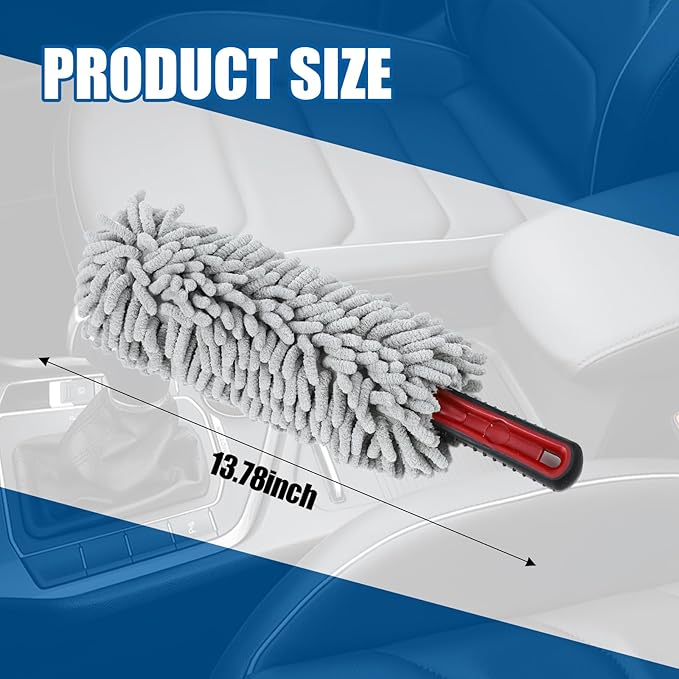 Wuyaoyao Car Duster Interior & Exterior, 13.78" Soft Microfiber Auto Duster Brush, Lint & Scratch Free Car Detailing Cleaning Brush, Multipurpose Dusting Tool for Office Home Furniture (Light Gray)