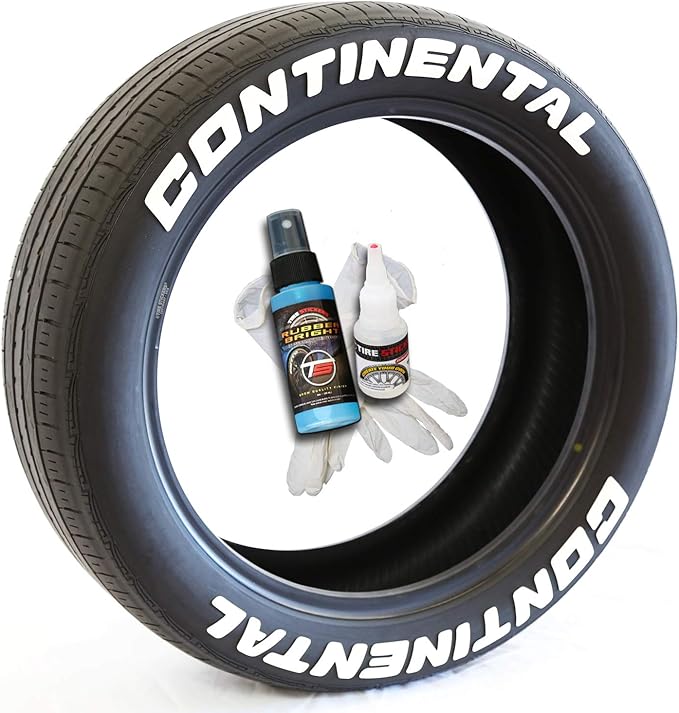 Tire Stickers Continental Tire Lettering Add-On Accessory - Easy DIY with Glue & 2oz Touch-up Cleaner / 19-21 Inch Wheels / 1.25 Inches/White / 8 Pack