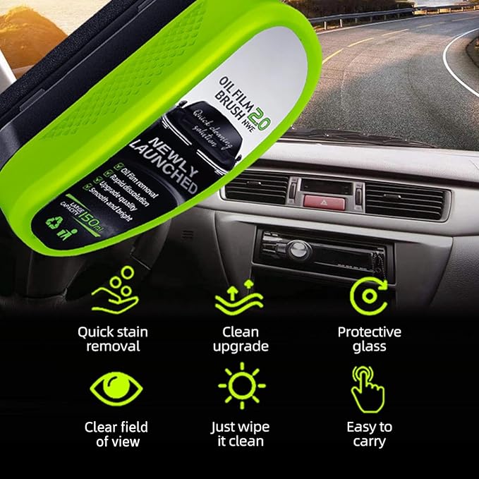 Automotive Oil Film Cleaning Brush for Car Windows, Glass Oil Film Remover for Car,2026 Upgrade 2.0 Cleaning Doard, 150ml Universal clear vision windshield cleaner ，Prevents Rain and Fog