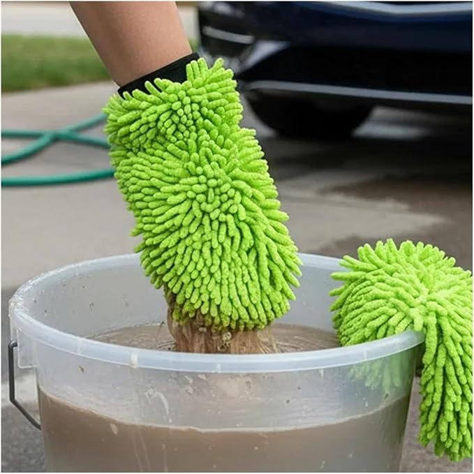Microfiber Car Wash Gloves - Super Soft Scratch-Free Wash Mitts for Detailing and Cleaning (1/2PCS)(2pcs Green)