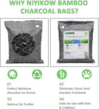 NIYIKOW Charcoal Bags Odor Absorber (Large, 4Pack x 200g), Nature Fresh Bamboo Charcoal Air Purifying Bags, Activated Charcoal Odor Absorber for Home, Car, Closet, Pets, Basement Odor Eliminator -Grey