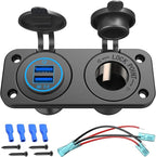 QC 3.0 USB Outlet 12V Boat Marine Waterproof Cigarette Lighter Socket Splitter 12 Volt DC Power Charger Adapter DIY Kit with Blue LED Dual USB Ports for Rocker Switch Panel on Car RV Golf Cart ATV
