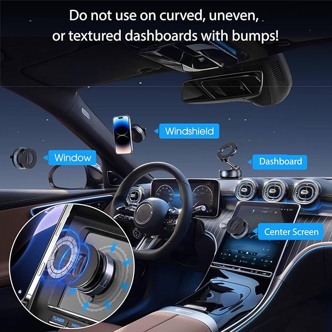 Jikasho Vacuum Magnetic Car Phone Holder for Magsafe, Hands-Free 360° Adjustable Suction Cup Phone Mount for Car/Gym/Mirror/Smooth Surface, Compatible with iPhone & Android (Black)
