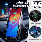 2026 New Cool Car Wireless Fast Charging Holder, Motorized 90° Rotating Phone Mount Charger with Auto-Clamping, 15W Wireless Car Charger for Smartphones, Smart Sensor Air Vent Accessories