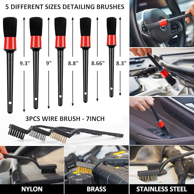 AUTODECO 44Pcs Car Wash Detailing Kit Cleaning Kits with Foam Gun Sprayer Wash Mop with Long Handle Collapsible Bucket Large Wash Mitt Towels Complete Interior Exterior Car Washing Supply Set Black