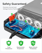 Anyongora 9-in-1 Cigarette Lighter Splitter, 156W Car Charger Adapter with PD 36W & QC 3.0, 3 Sockets with Independent Switches, 6 USB Ports, LED Voltage Display, UL Certified, Includes Spare Fuse